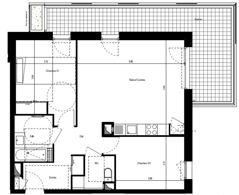 Appartement T3 – 65m² – 800€/mois