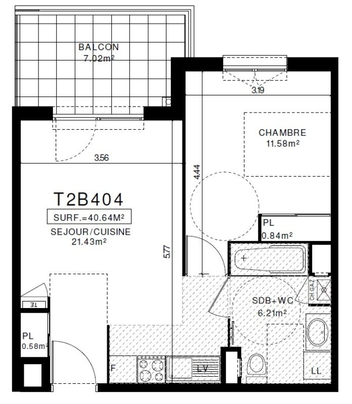 Appartement T2 – 40m² – 560€/mois