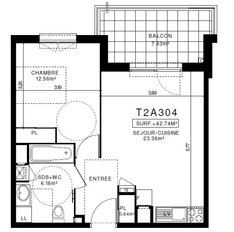 Appartement T2 – 42m² – 580€/mois