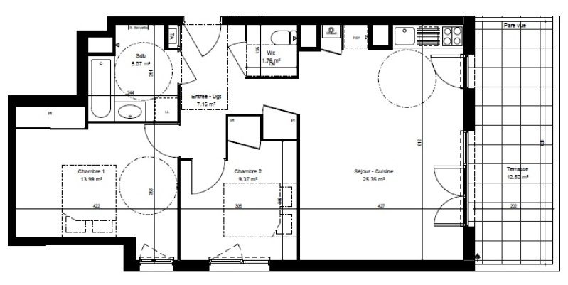 Appartement T3 – 62m² – 840€/mois
