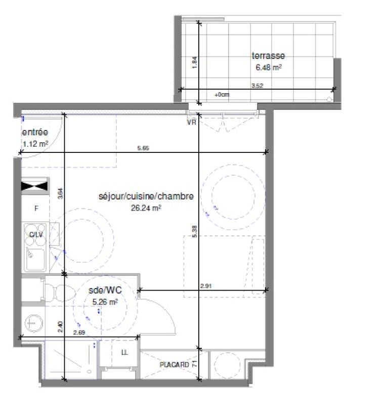 Appartement T1 – 32m² – 600€/mois
