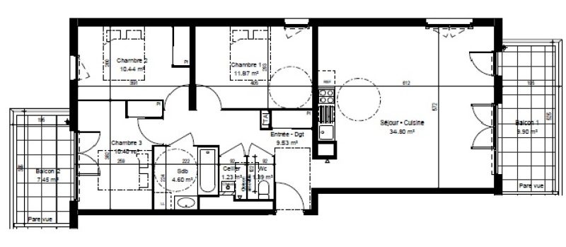 Appartement T4 – 84m² – 1 020€/mois