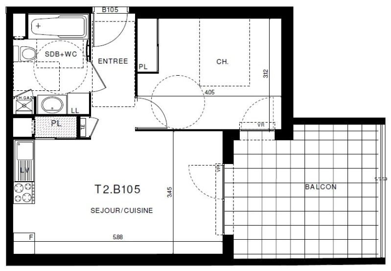 Appartement T2 – 42m² – 620€/mois