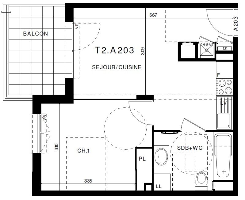 Appartement T2 – 38m² – 550€/mois
