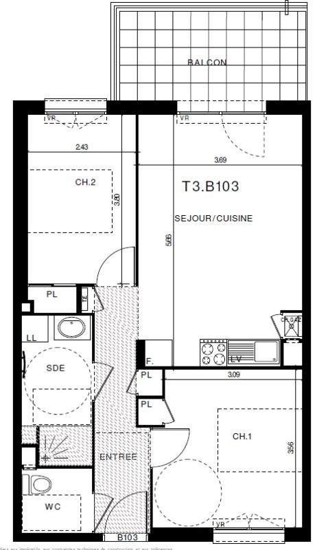 Appartement T3 – 56m² – 750€/mois