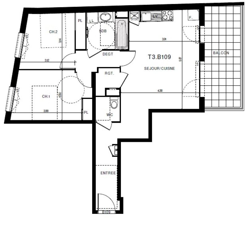 Appartement T3 – 64m² – 770€/mois
