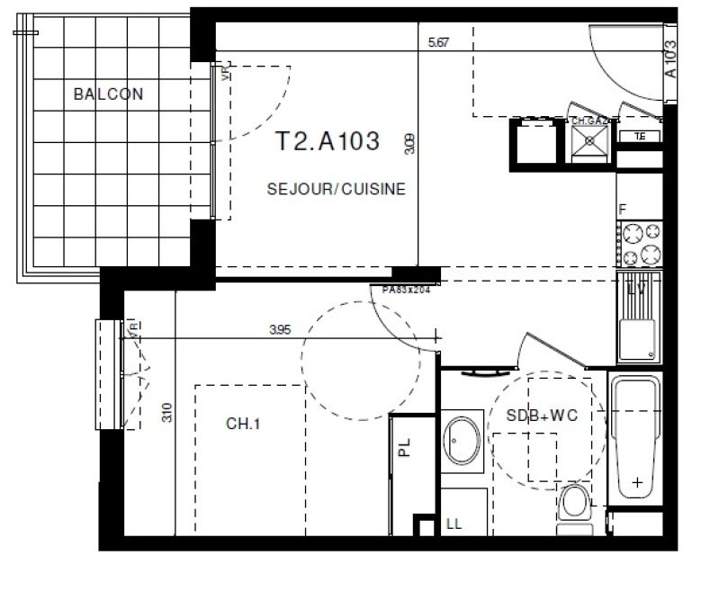 Appartement T2 – 38m² – 550€/mois