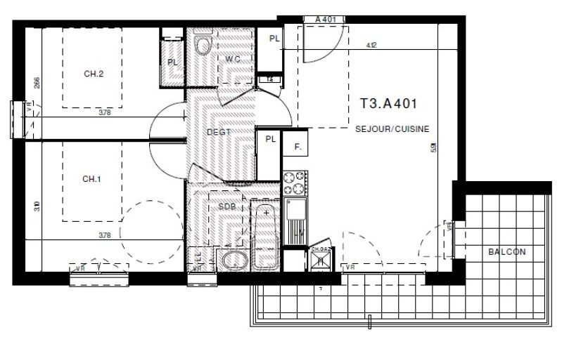 Appartement T3 – 57m² – 770€/mois