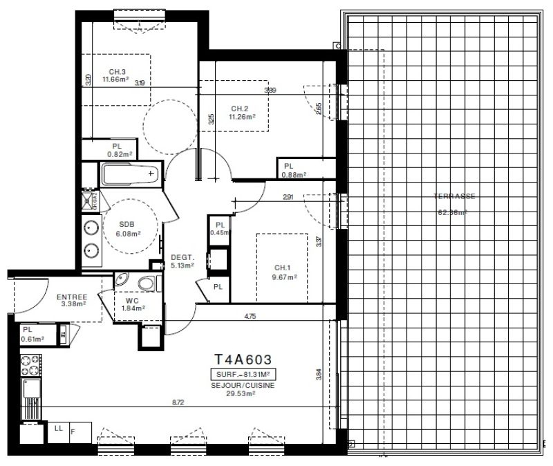 Appartement T4 – 81m² – 920€/mois