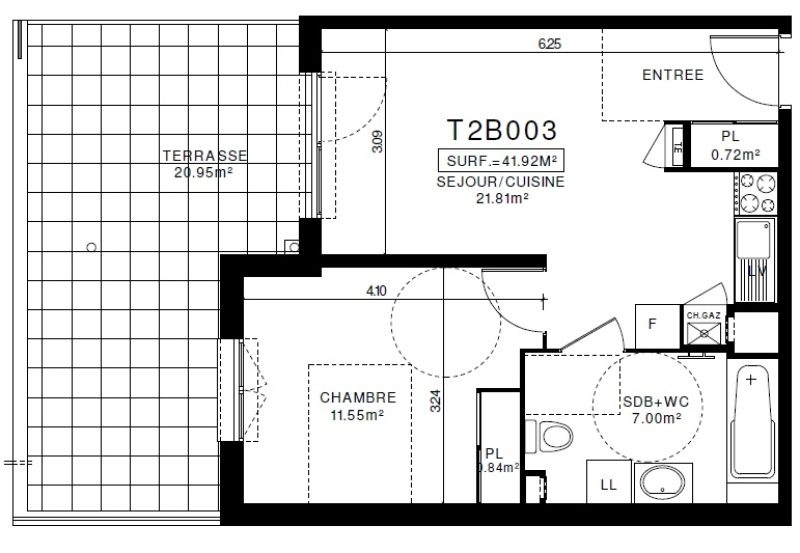 Appartement T2 – 41m² – 510€/mois