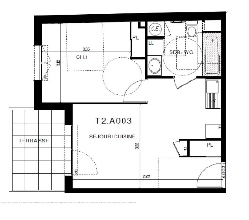 Appartement T2 – 39m² – 557€/mois