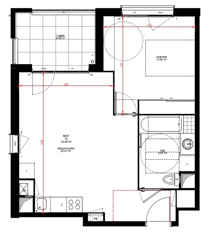 Appartement T2 – 43m² – 609€/mois