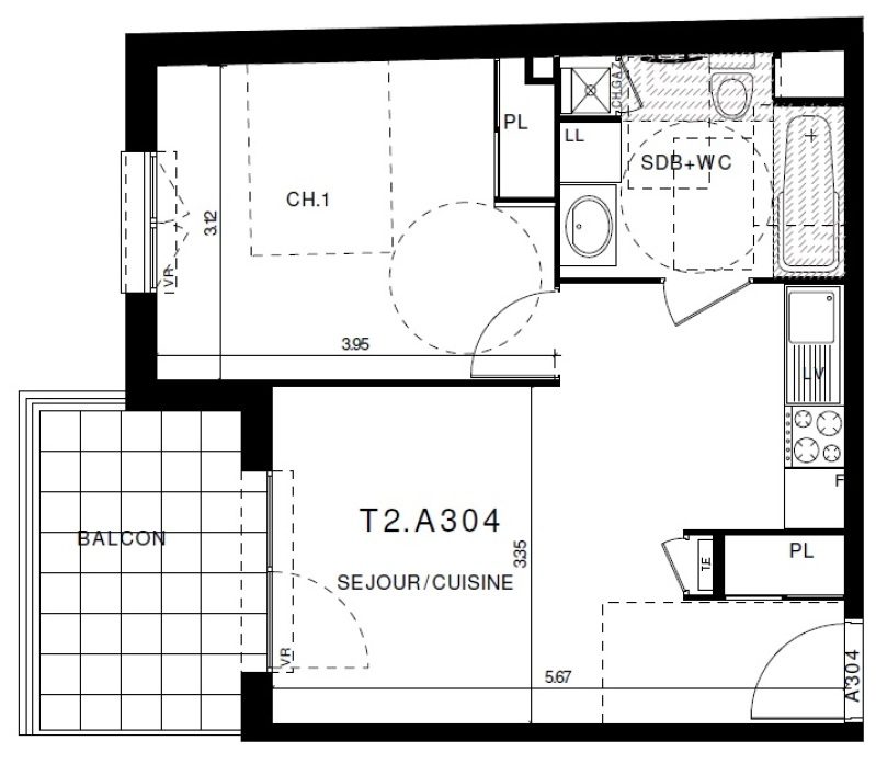 Appartement T2 – 39m² – 560€/mois