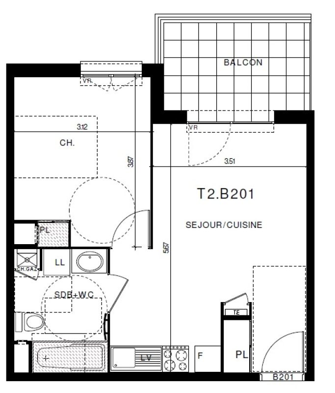 Appartement T2 – 39m² – 560€/mois