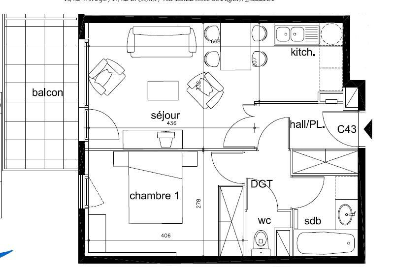 Appartement T2 – 40m² – 529€/mois