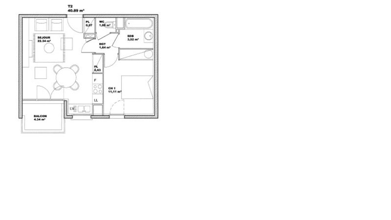 Appartement T2 – 40m² – 570€/mois