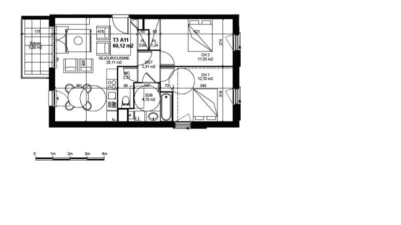 Appartement T3 – 60m² – 912€/mois