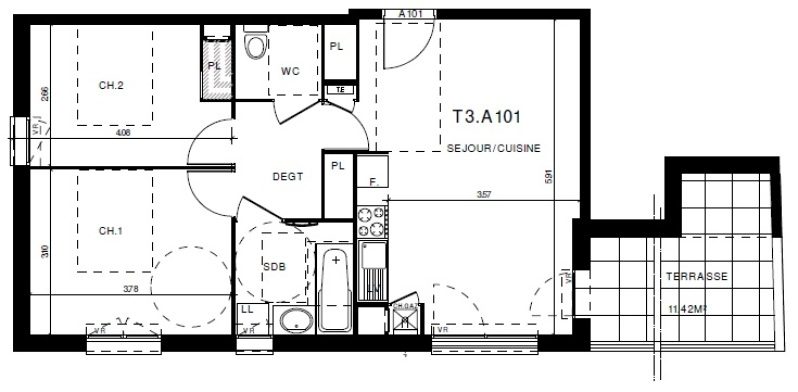 Appartement T3 – 57m² – 770€/mois