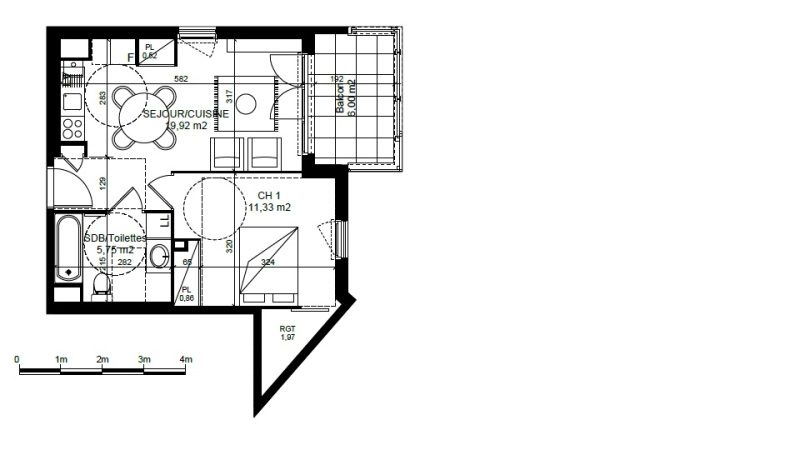 Appartement T2 – 40m² – 638€/mois