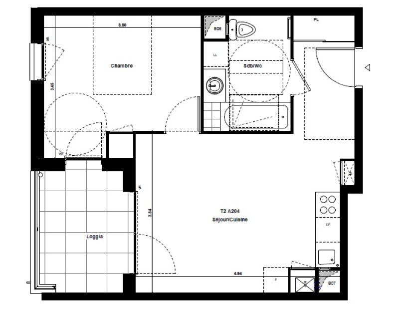 Appartement T2 – 40m² – 580€/mois