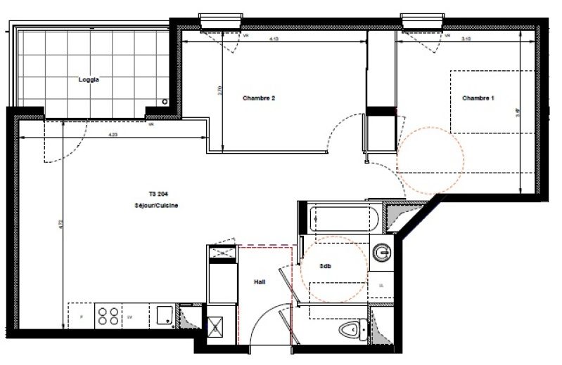 Appartement T3 – 60m² – 745€/mois