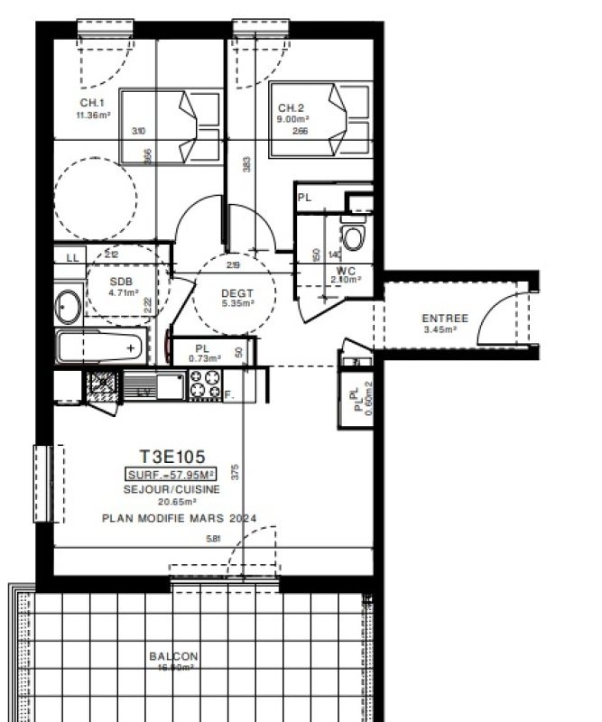 Appartement T3 – 57m² – 725€/mois