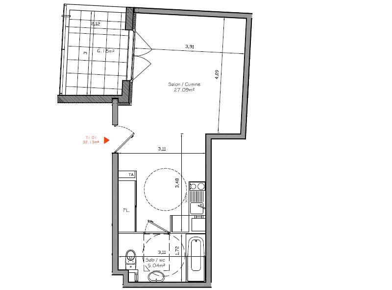 Appartement T1 – 32m² – 466€/mois