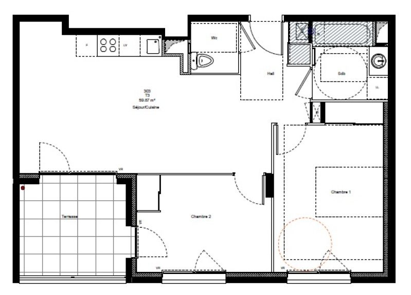 Appartement T3 – 59m² – 784€/mois