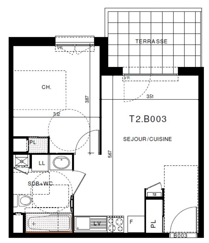 Appartement T2 – 39m² – 560€/mois