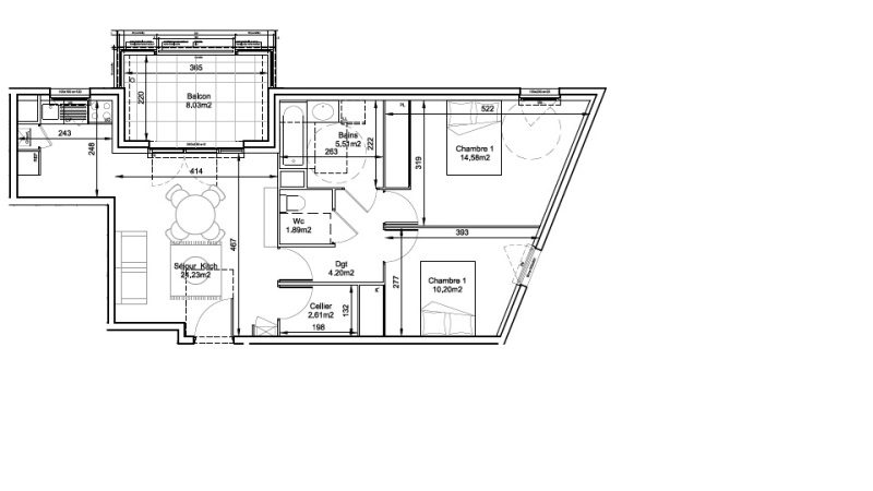 Appartement T3 – 63m² – 971€/mois