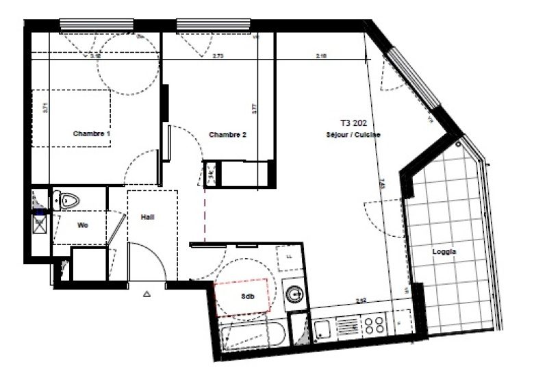Appartement T3 – 59m² – 745€/mois