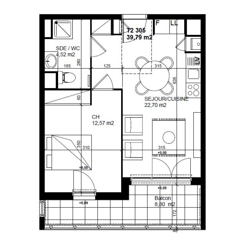 Appartement T2 – 39m² – 685€/mois