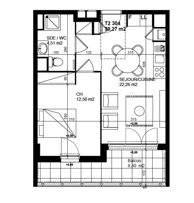 Appartement T2 – 39m² – 650€/mois