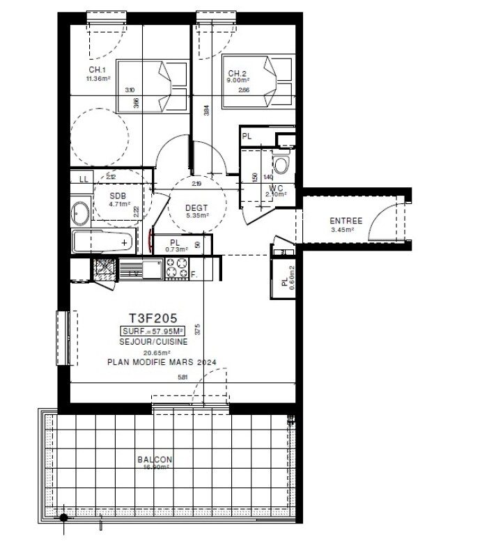 Appartement T2 – 57m² – 725€/mois