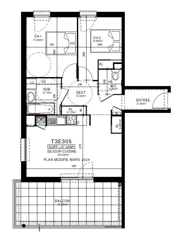 Appartement T3 – 57m² – 725€/mois