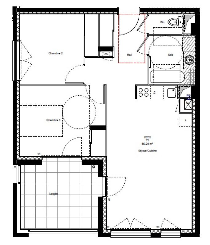 Appartement T3 – 60m² – 782€/mois