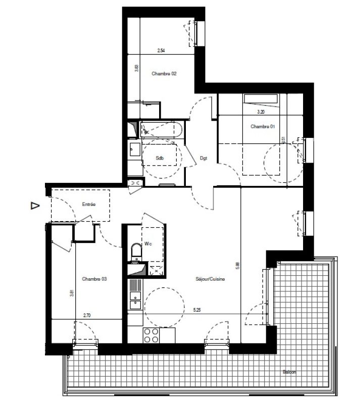 Appartement T4 – 78m² – 898€/mois