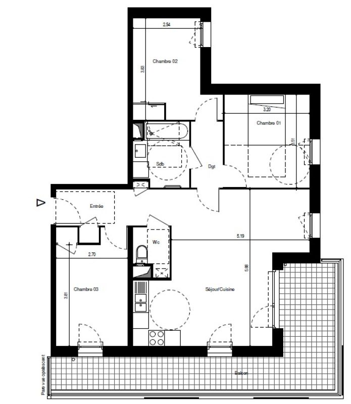 Appartement T4 – 78m² – 967€/mois