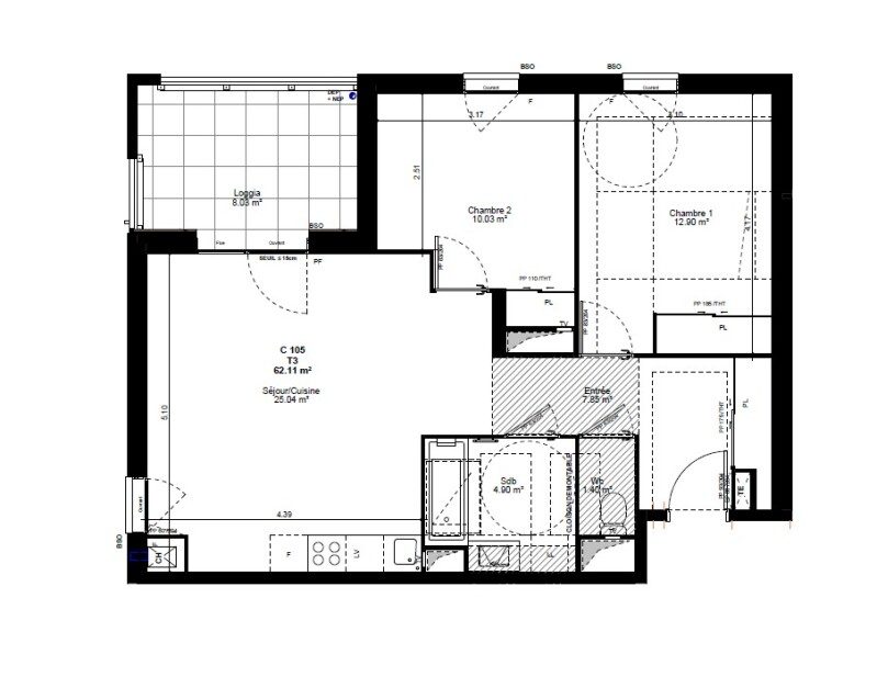 Appartement T3 – 62m² – 980€/mois