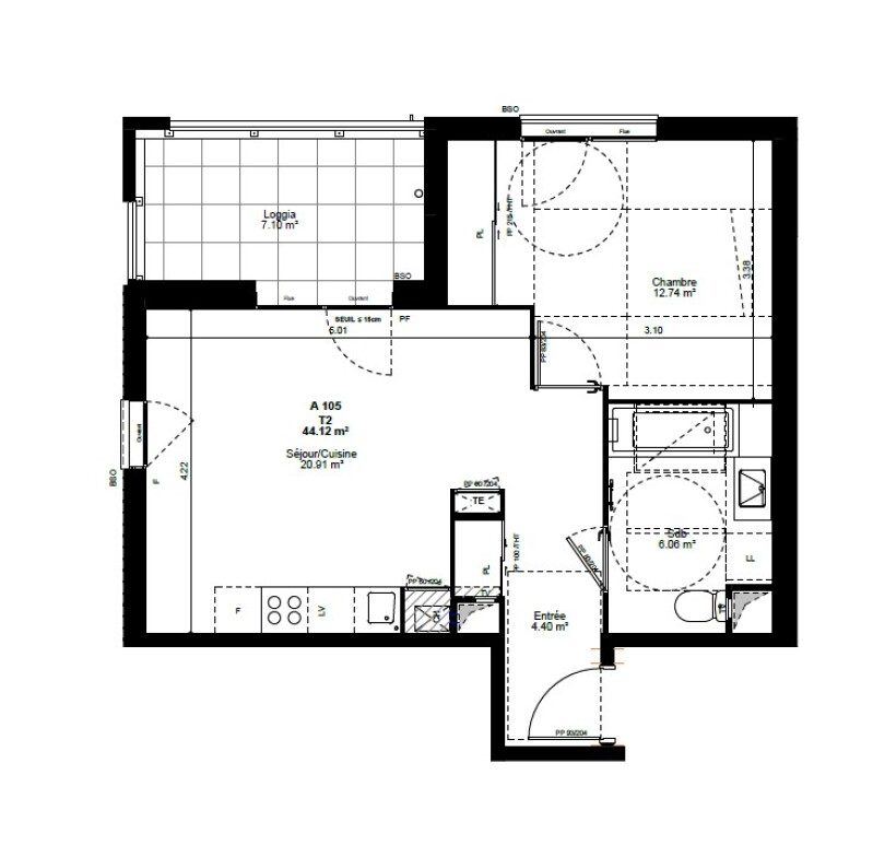 Appartement T2 – 44m² – 725€/mois