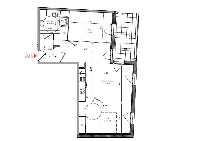 Appartement T3 – 59m² – 765€/mois