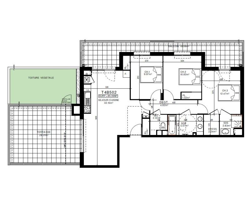 Appartement T4 – 85m² – 875€/mois