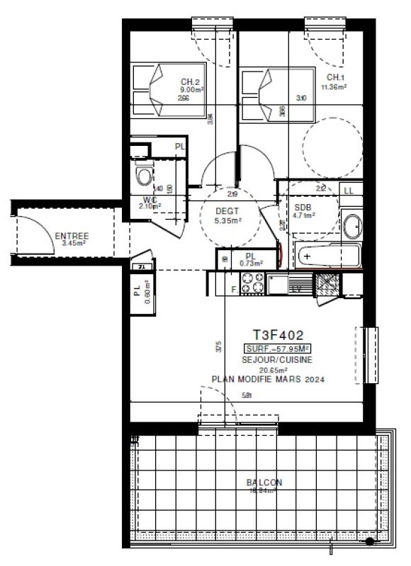 Appartement T4 – 57m² – 695€/mois