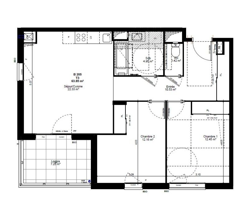 Appartement T3 – 63m² – 790€/mois