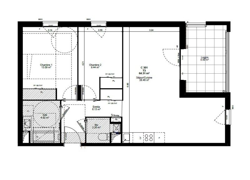 Appartement T3 – 64m² – 920€/mois