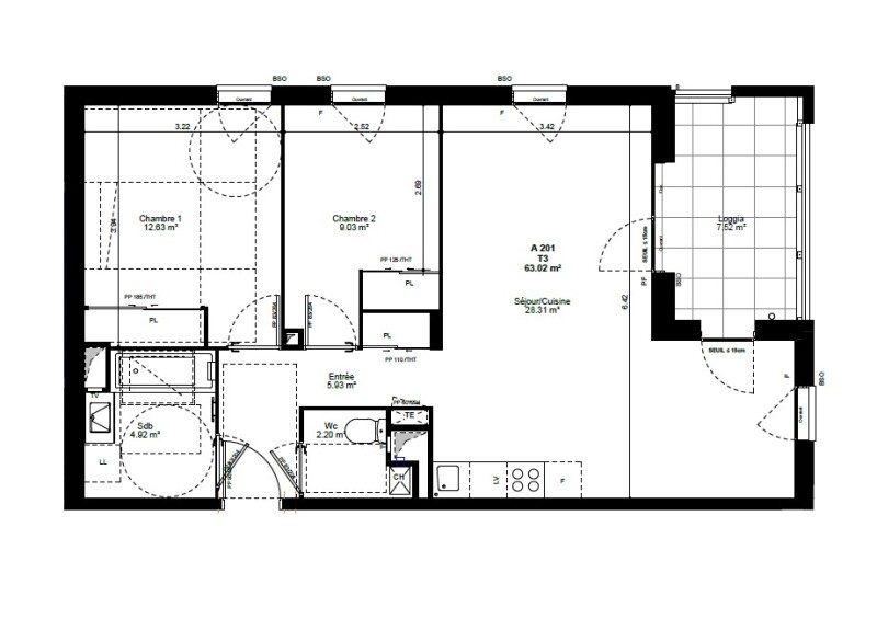 Appartement T3 – 63m² – 980€/mois