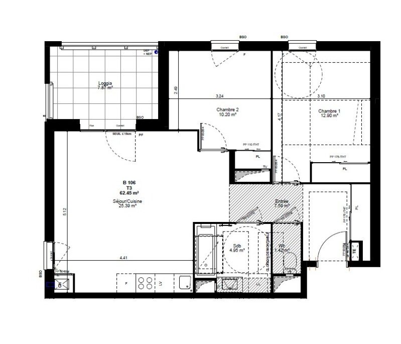 Appartement T3 – 62m² – 920€/mois