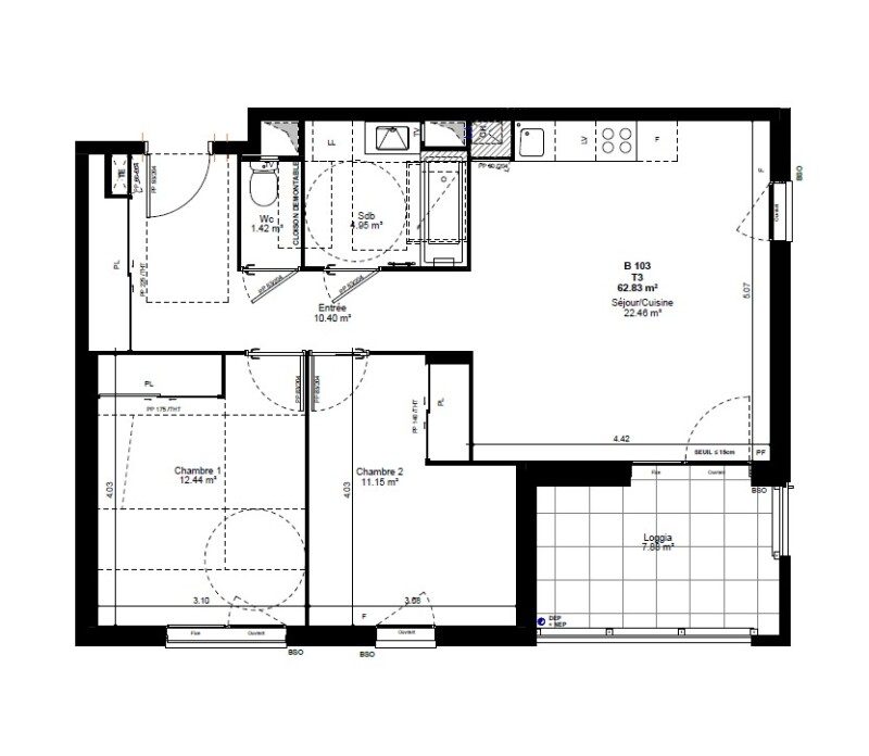 Appartement T3 – 62m² – 920€/mois