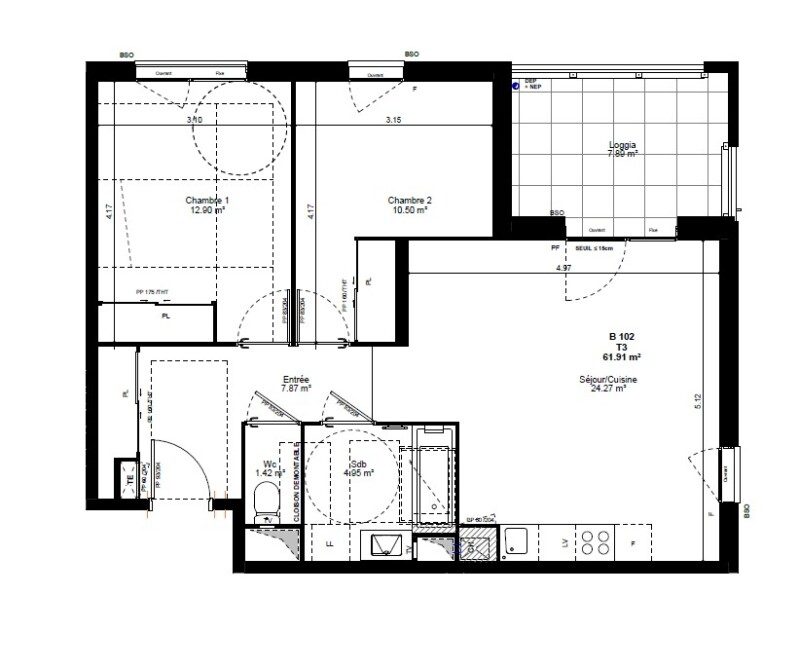 Appartement T3 – 61m² – 920€/mois