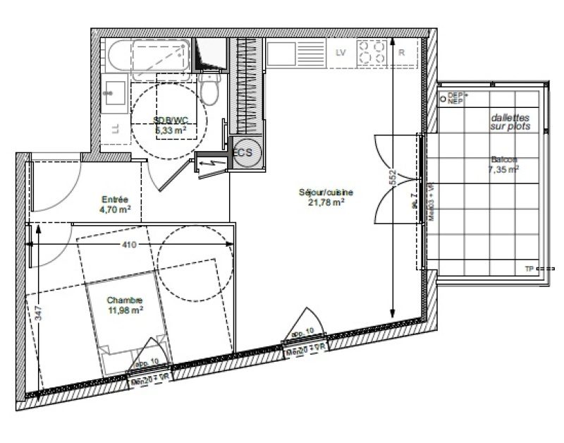 Appartement T2 – 43m² – 669€/mois